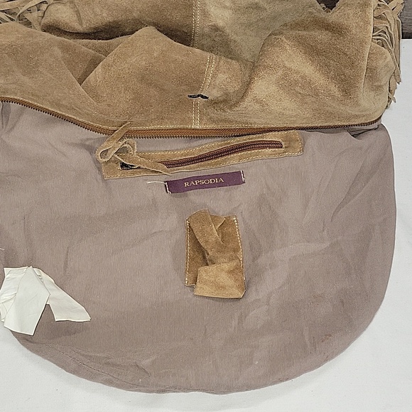 Rapsodia Suede Fringe Hobo Crossbody Shoulder Bag - Tan - Picture 14 of 16